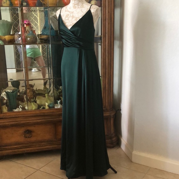 Jill Jill Stuart Wrap front Satin Slip Gown In Spruce - Picture 10 of 12